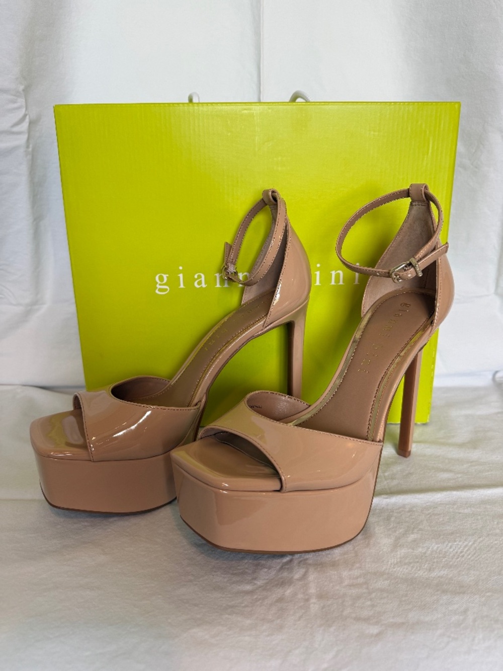 Gianni Bini Nude Patent Platform Ankle Strap Stiletto Heels NIB
